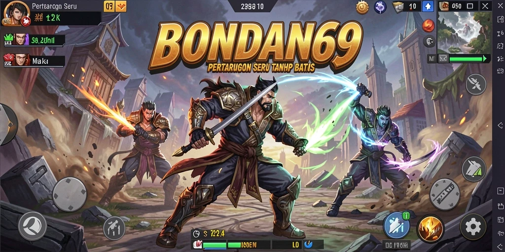 Screenshot utama BONDAN69 menampilkan pertarungan karakter yang intens dan menarik.