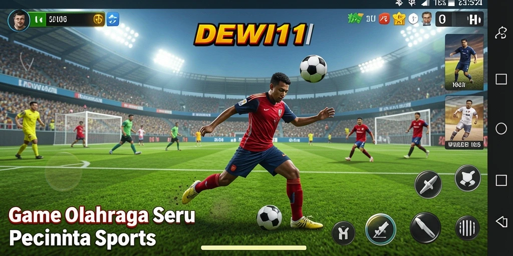Tangkapan layar utama DEWI11 menampilkan aksi seru dalam pertandingan olahraga.