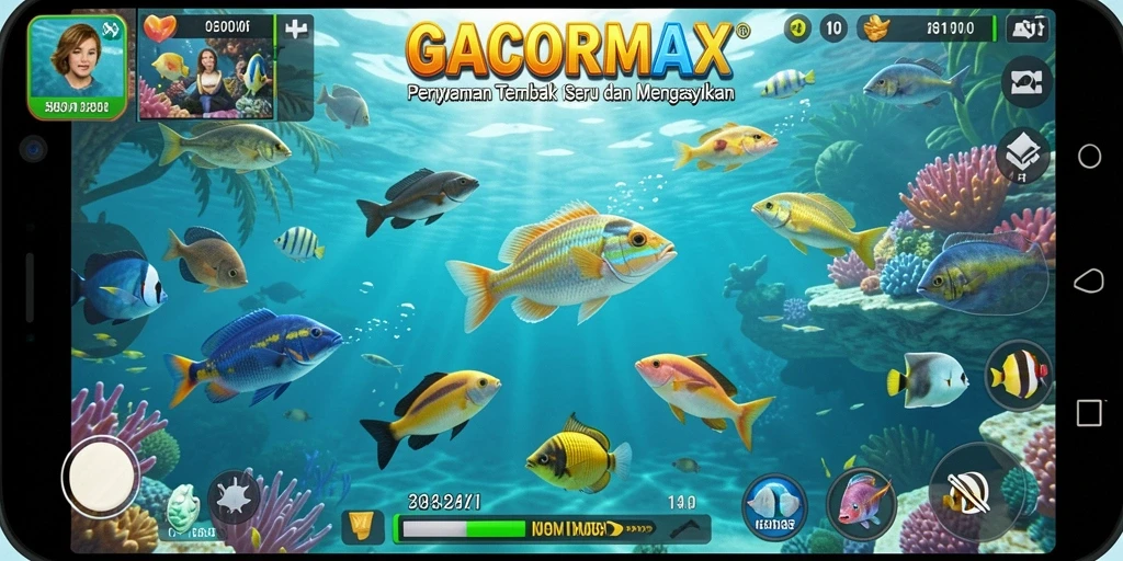 Tangkapan layar GACORMAX menampilkan aksi seru dalam menyelam untuk berburu ikan.