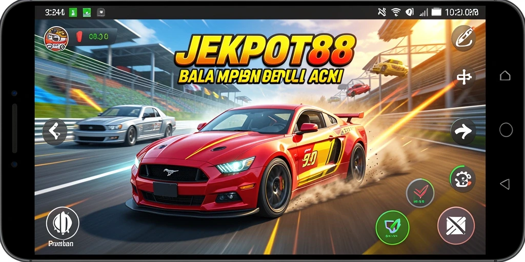 Screenshot dari gameplay <strong>JEKPOT88</strong> menampilkan aksi balap yang intens dan grafis memukau.