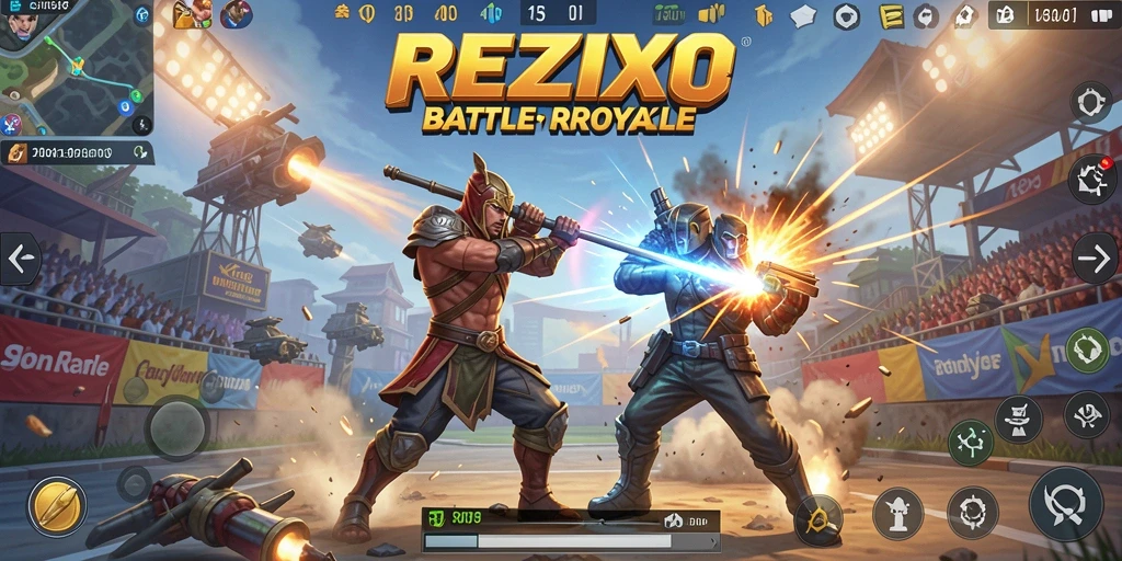 Tangkapan layar gameplay REZIXO, menampilkan aksi pertarungan Battle Royale.