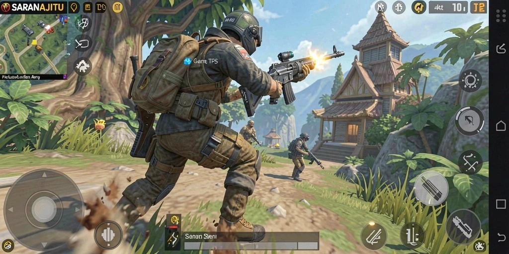 Tangkapan layar SARANAJITU menampilkan aksi gameplay TPS yang menegangkan.