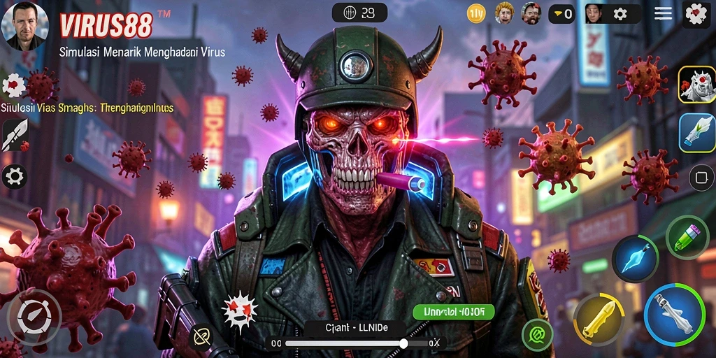 Tangkapan layar gameplay <strong>VIRUS88</strong> menunjukkan strategi melawan virus yang menantang.