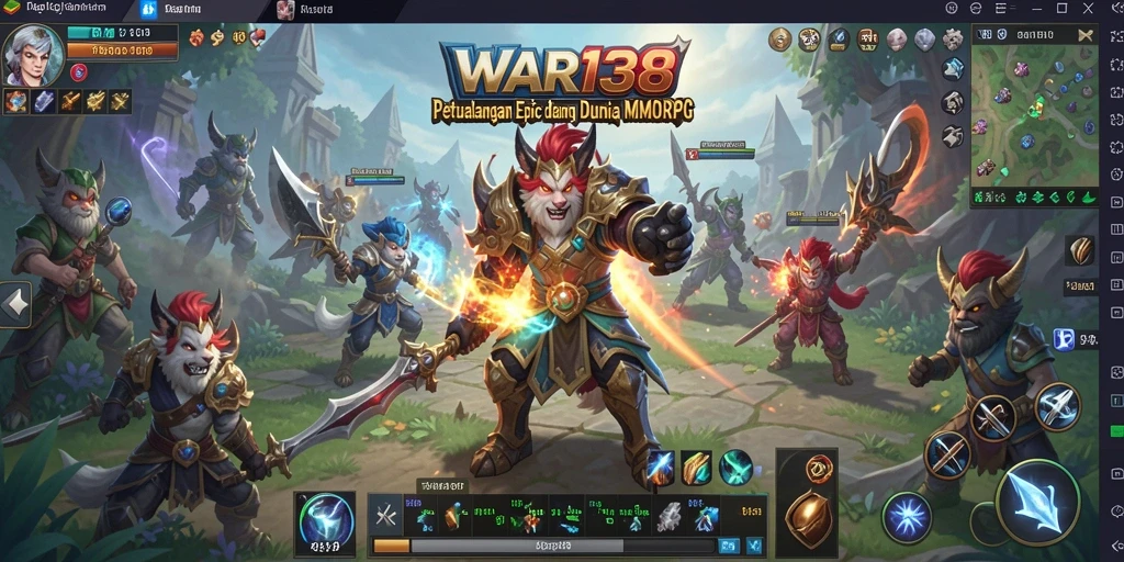 Tangkapan layar gameplay WAR138 menampilkan pertarungan seru di dunia fantasi.