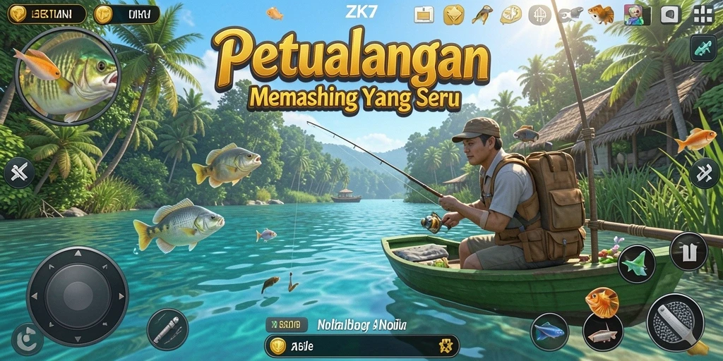 Gameplay ZK7 menunjukkan momen memancing yang mendebarkan dan penuh warna.