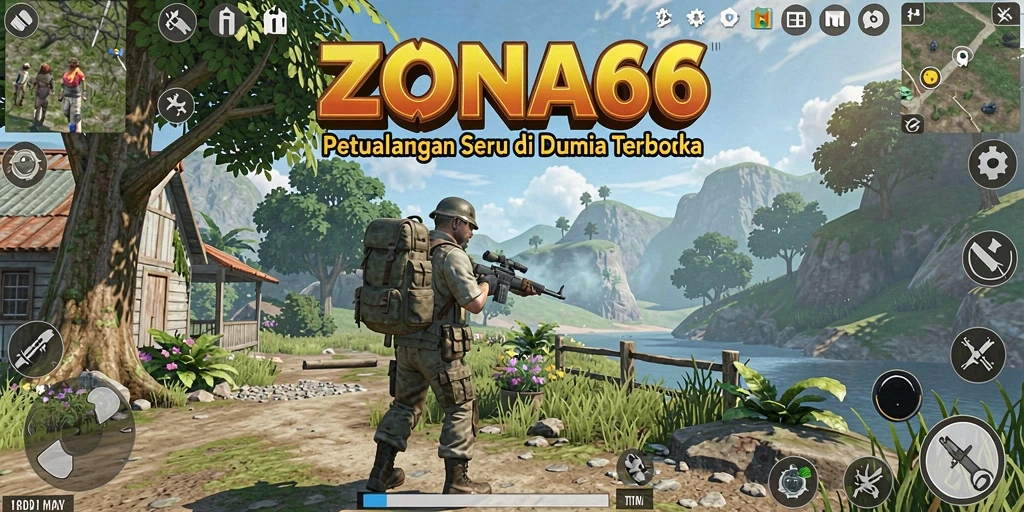 Screenshot gameplay ZONA66 yang menunjukkan petualangan seru di dunia terbuka.